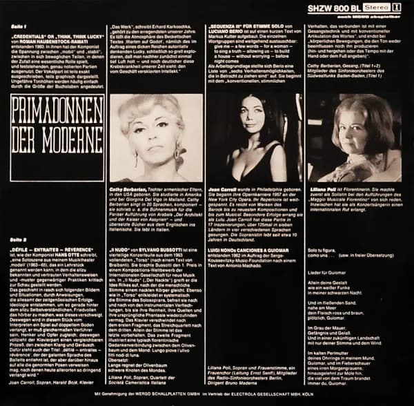 Cathy Berberian, Joan Carroll (3), Liliana Poli, Luciano Berio, Sylvano Bussotti, Roman Haubenstock-Ramati, Luigi Nono, Hans Otte — Primadonnen Der Moderne