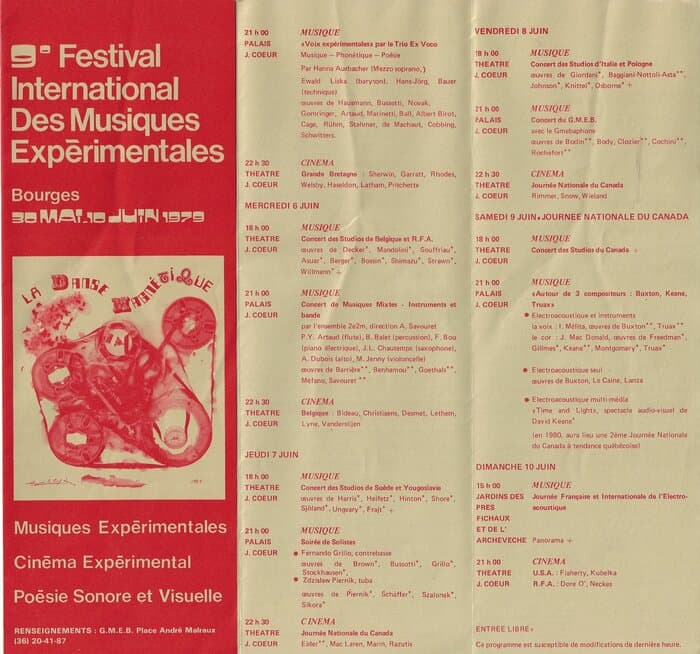 Flyer to 9th Festival International Des Musique Experimentales Bourges 1979