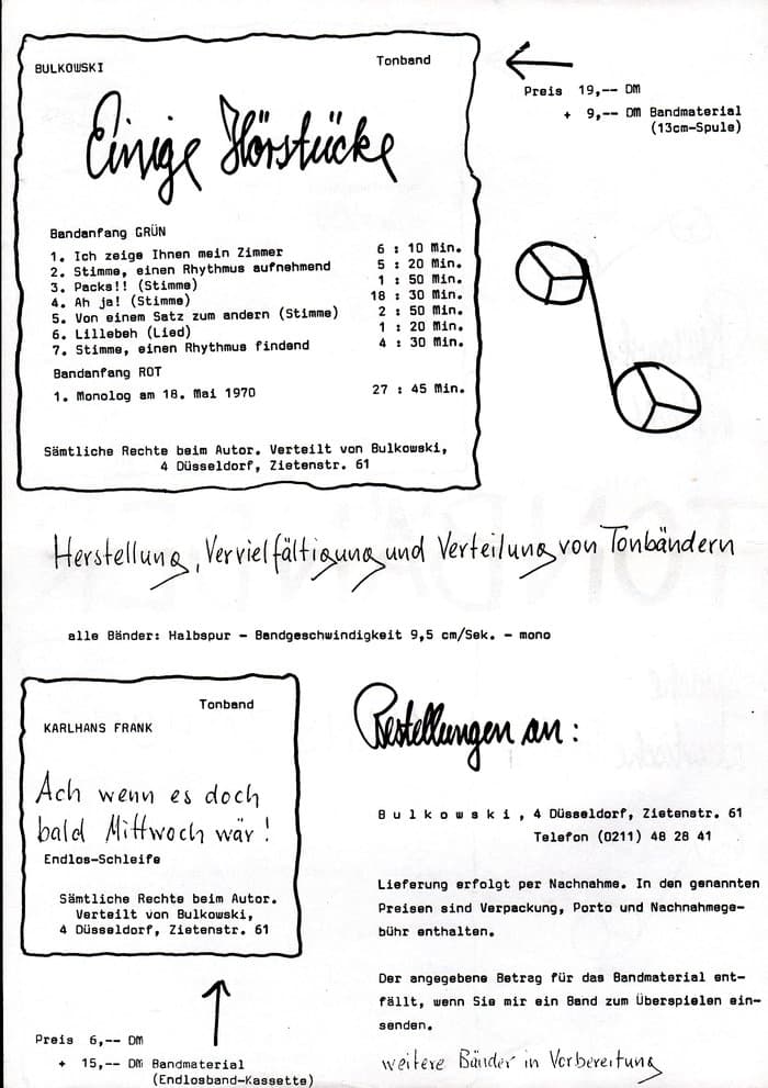 Akustische Voränge - Cassetten und Bänder Overview / Catalogue
