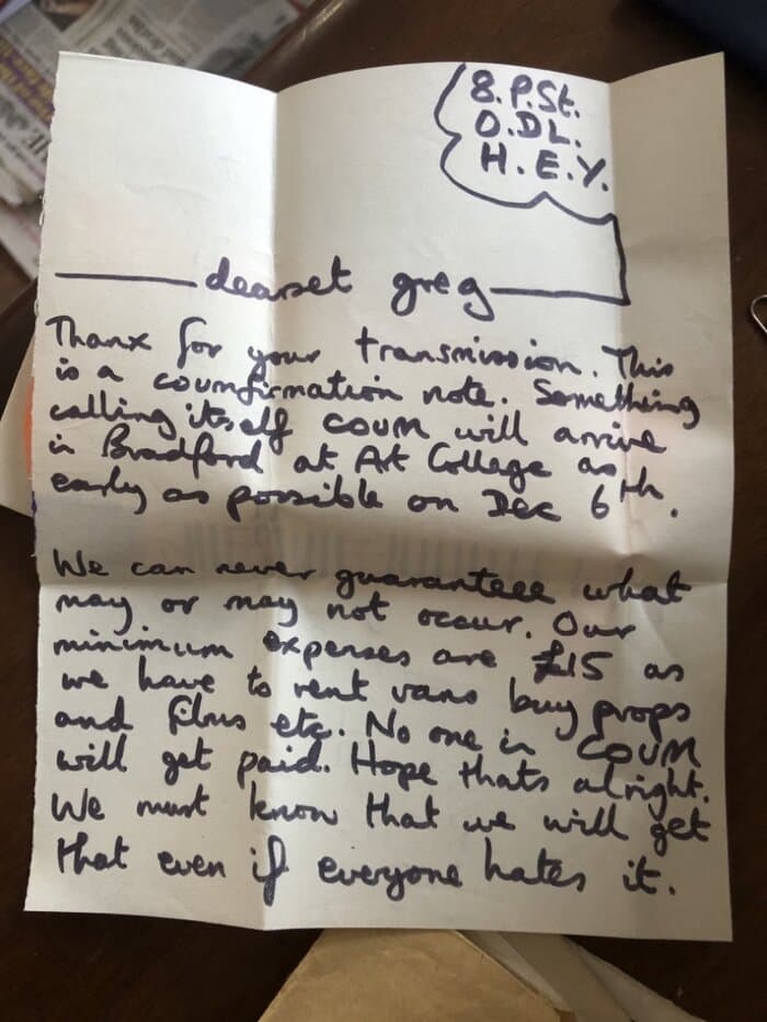 Genesis P-Orridge Letters in Foxtrott Echo Archive
