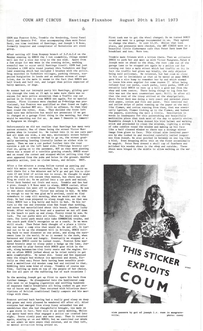 Info-Sheets to fLuxshoe Event 1973 (Hastings)