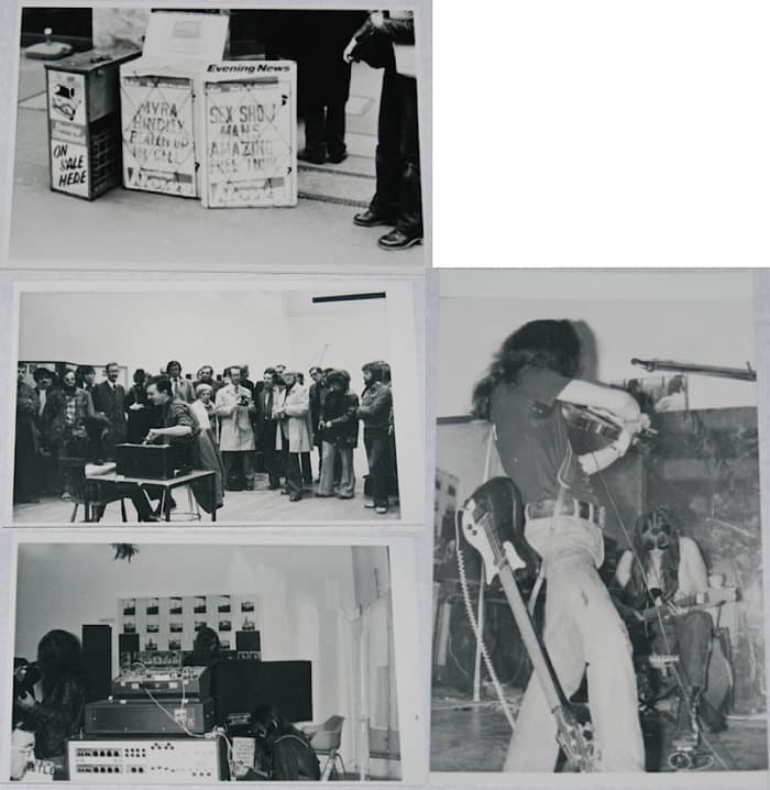 4 x photos relating to ‘Prostitution’, ICA, 1976, each ca. 14 x 9 cm, signed on verso and reprinted by Paul Buck ca. 1995 [Wreckers 6.28-29]