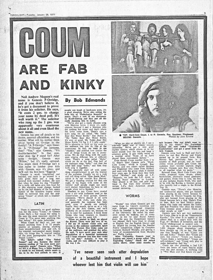 Coum are Fab and Kinky in Torchlight 1971