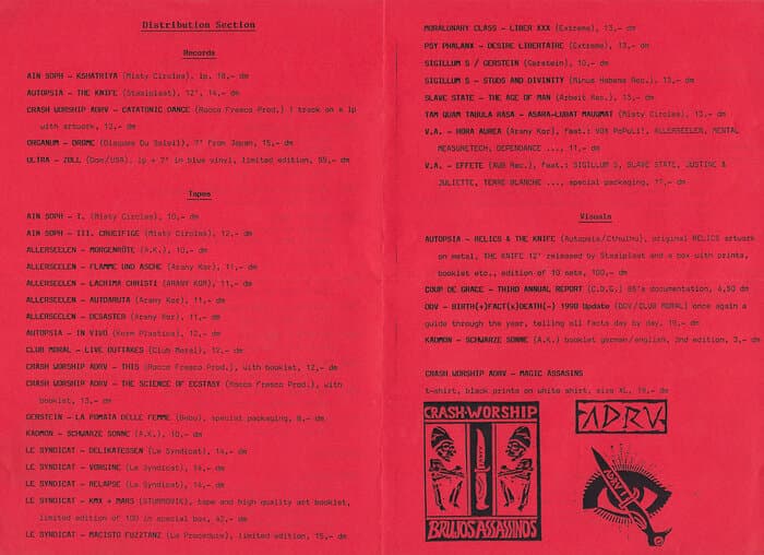 Cthulhu Records Catalogue Distribution List Spring 1990