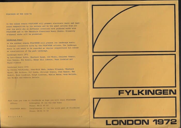 Fylkingen Progrmm Sheet London 1972