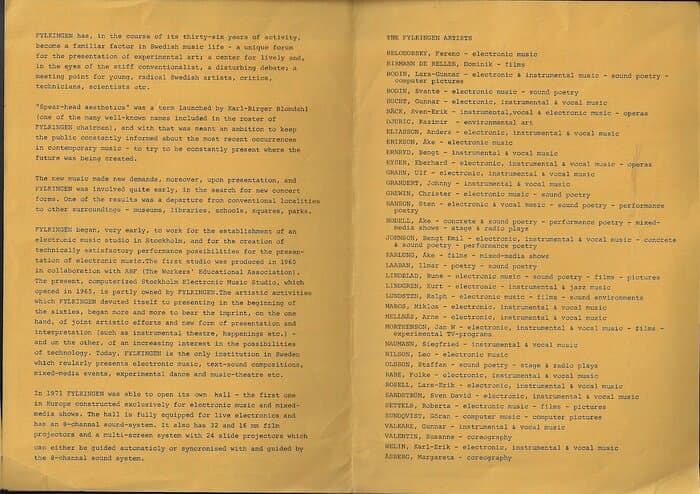 Fylkingen Progrmm Sheet London 1972