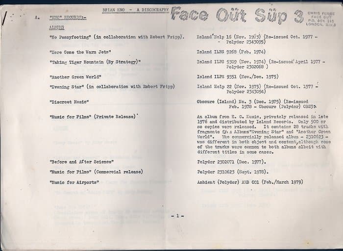 Face Out No.3 Supplement