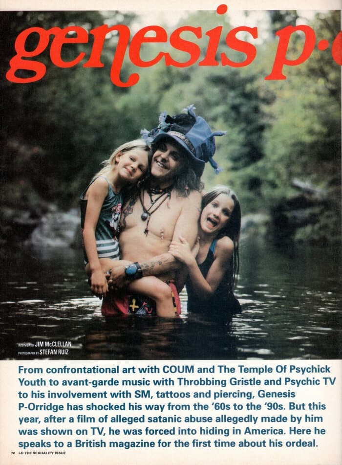 I-D no. 110 – november 1992 "The Sexuality Issue", pp. 76-77: Jim McClennan: Genesis P Orridge – sexual exile