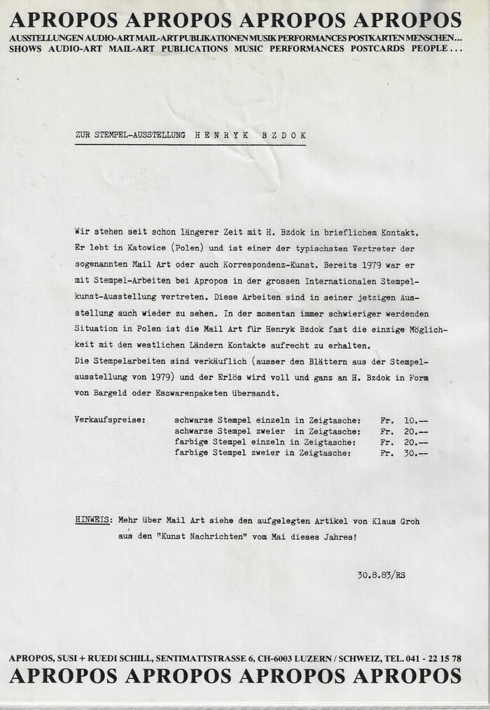 Henryk Bzdok at APROPOS Catalogue