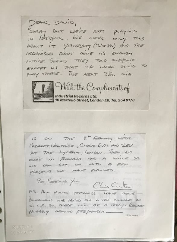 With Compliments Letter by Chris Carter to David Minshall