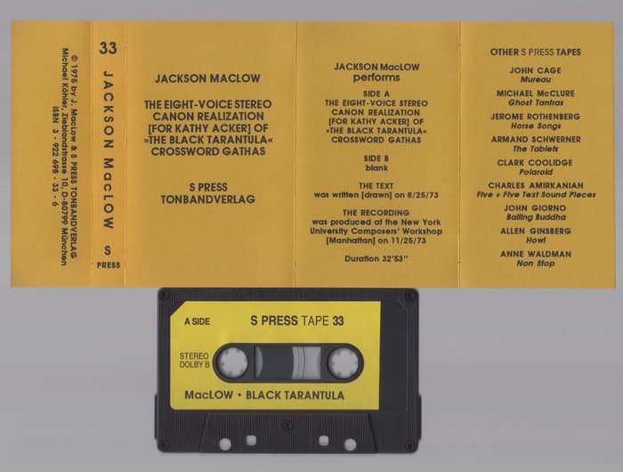 The 8-Voice Stereo-Canon Realization 11/25/73 Of The Black Tarantula Crossword Gathas S/Sided, C90