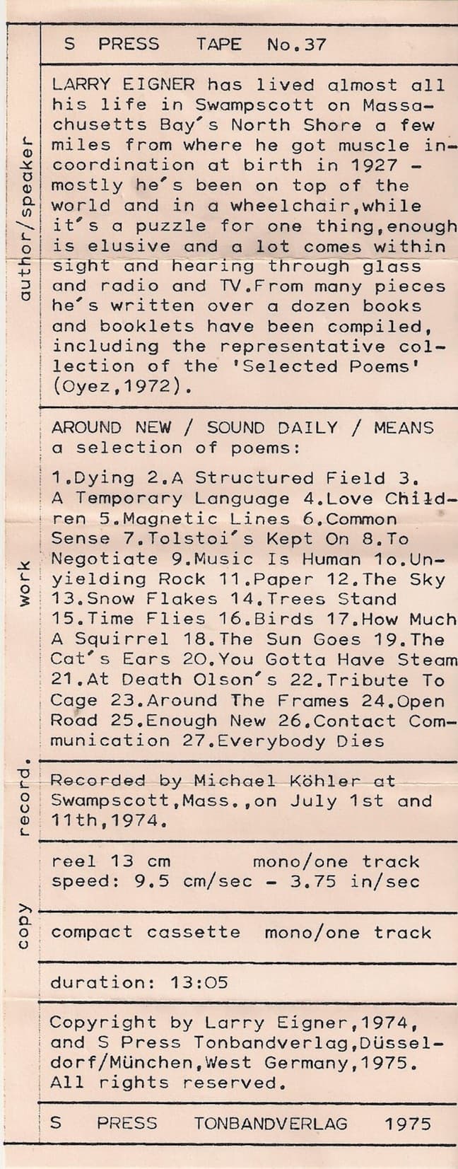 Selected Poems, around new sound dayily means