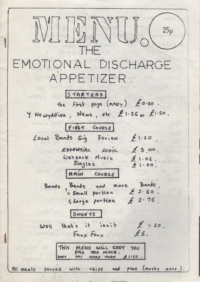 Menu - The Emotional Discharge Appetizer
