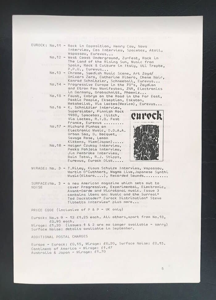 selected Mirage Distribution and Label Catalogues 1981-1985