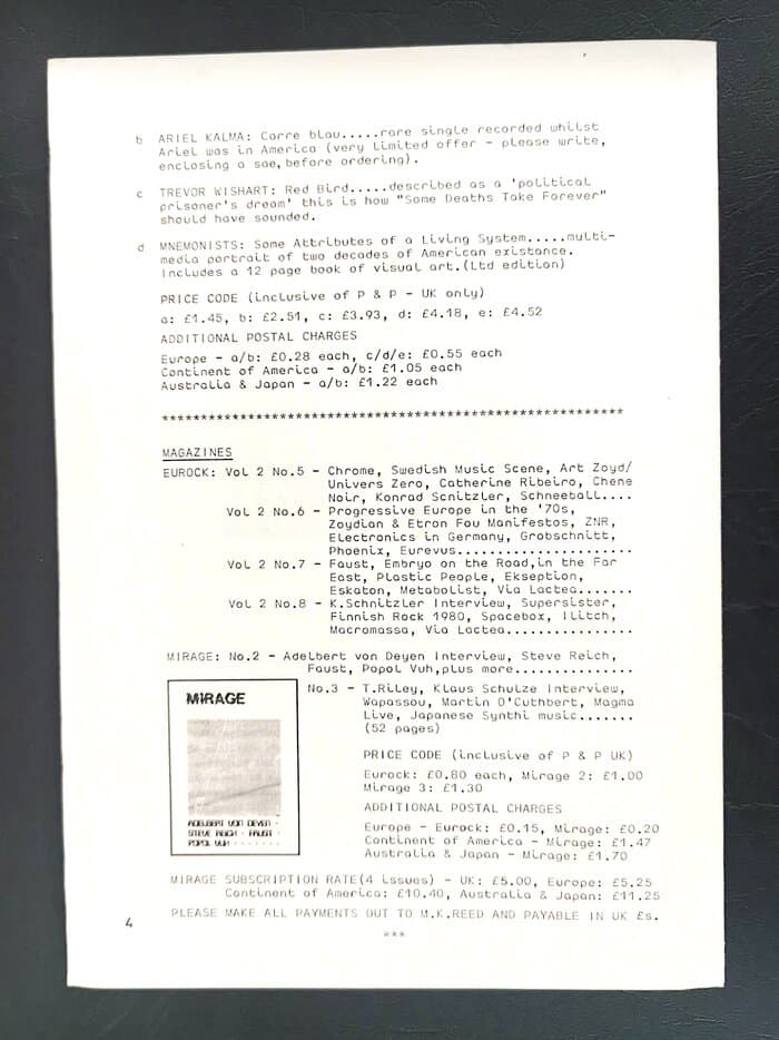 selected Mirage Distribution and Label Catalogues 1981-1985
