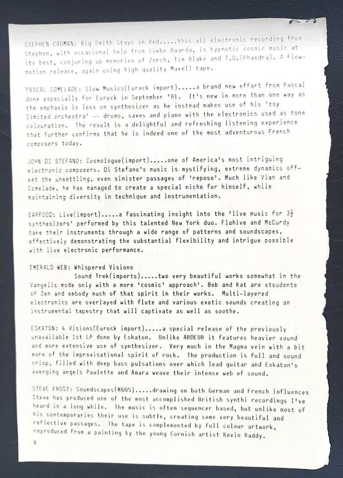 selected Mirage Distribution and Label Catalogues 1981-1985