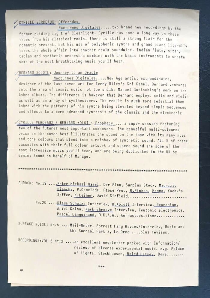 selected Mirage Distribution and Label Catalogues 1981-1985