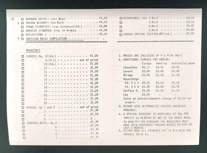 selected Mirage Distribution and Label Catalogues 1981-1985