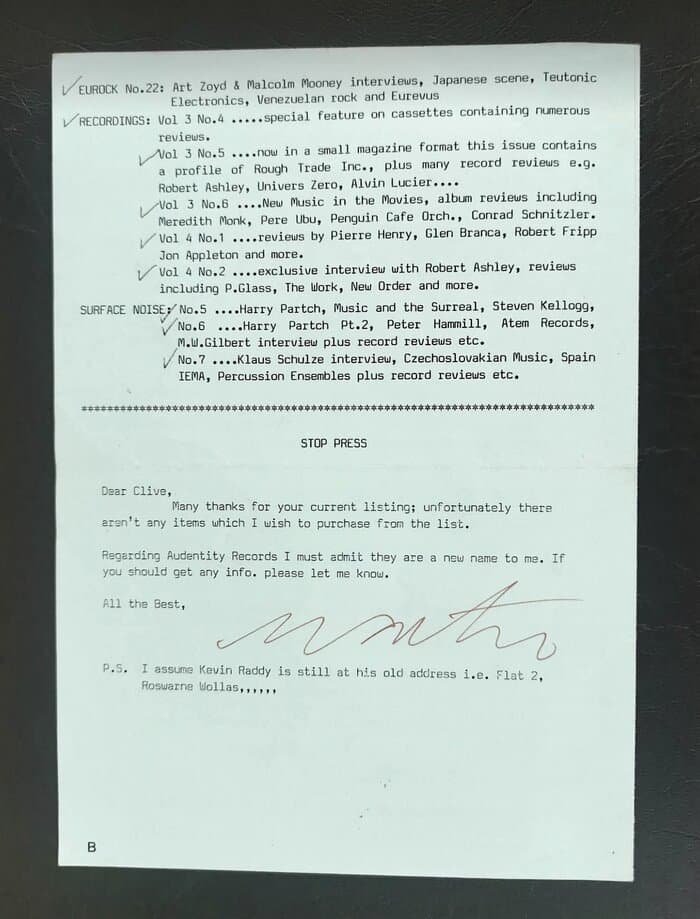 selected Mirage Distribution and Label Catalogues 1981-1985
