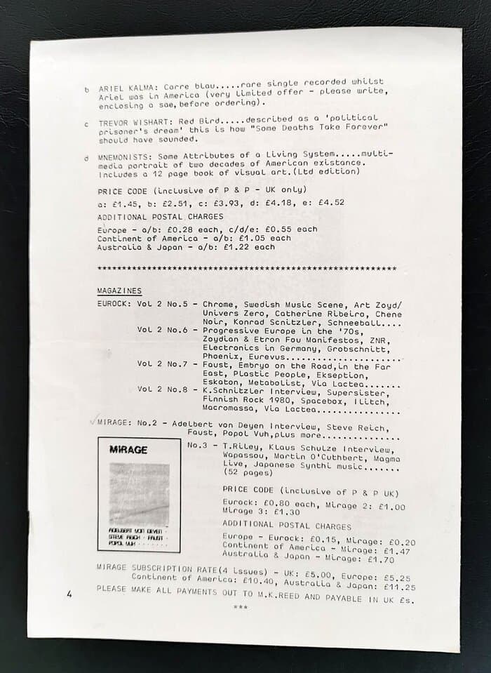 selected Mirage Distribution and Label Catalogues 1981-1985