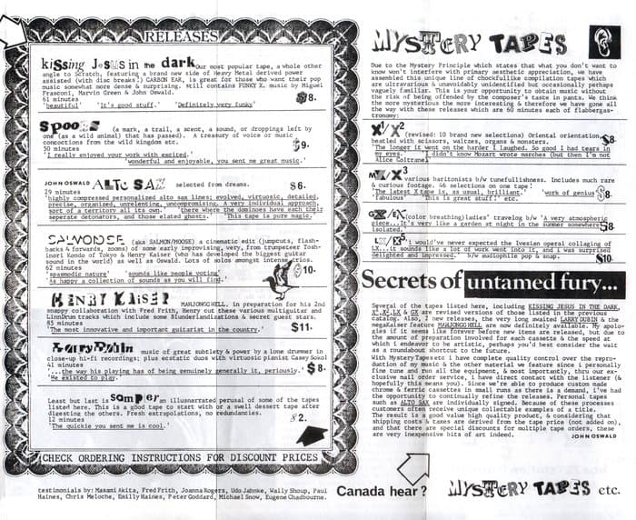 Mystery Tapes Catalogue