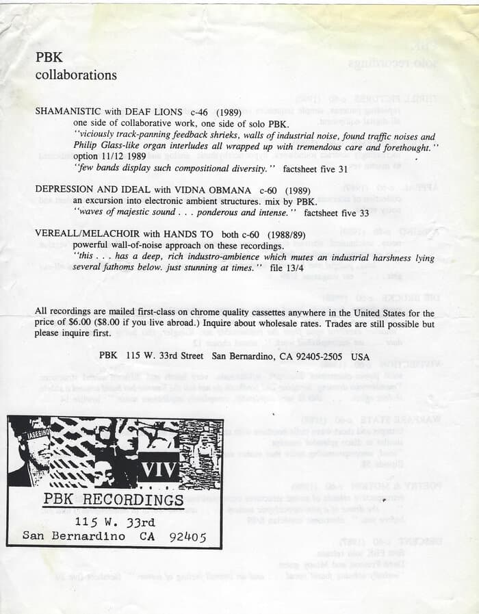 PBK Solo Recordings and Collaborations Overview