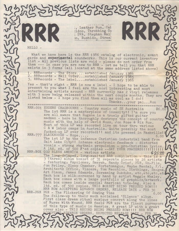 RRR Catalogue 1986