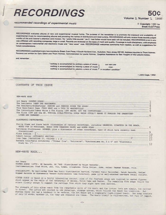 Recordings [of Experimental Music] Vol. 2 No.1