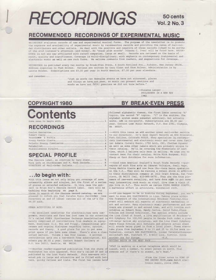 Recordings [of Experimental Music] Vol. 2 No.3