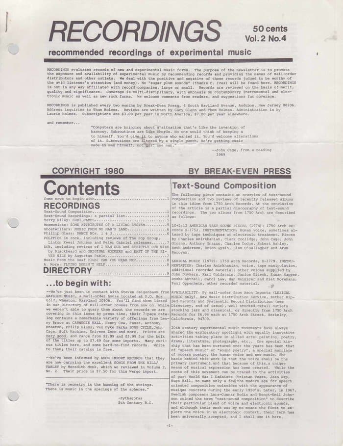 Recordings [of Experimental Music] Vol. 2 No.4