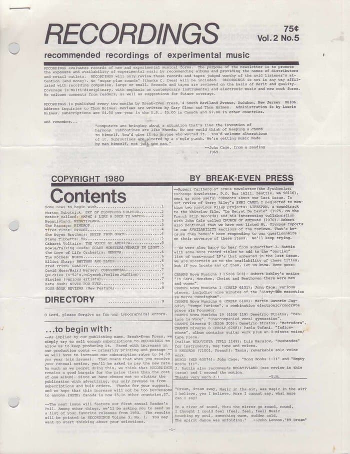 Recordings [of Experimental Music] Vol. 2 No.5