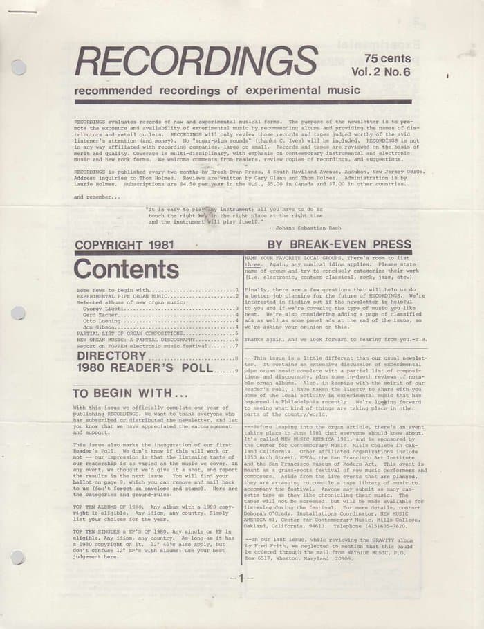 Recordings [of Experimental Music] Vol. 2 No.6