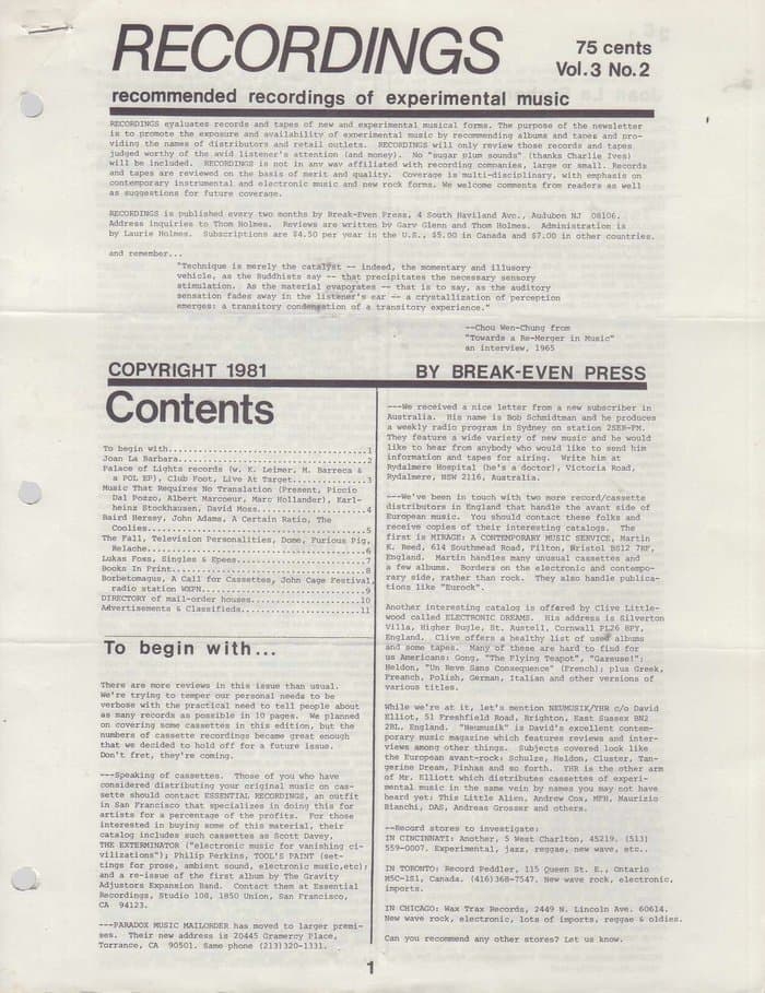 Recordings [of Experimental Music] Vol. 3 No.2
