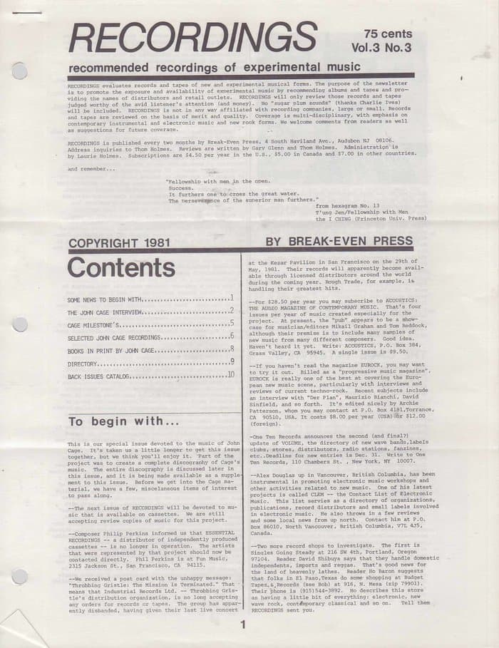 Recordings [of Experimental Music] Vol. 3 No.3