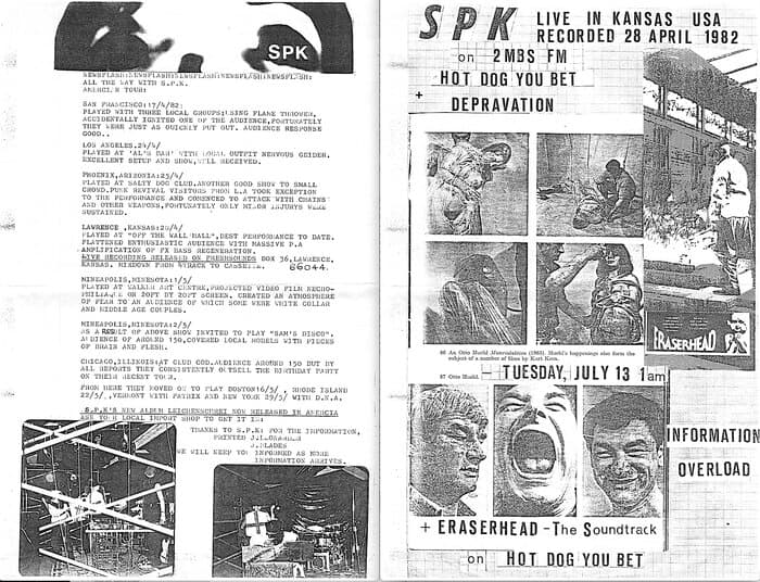 Infosheets to US TOur 1982
