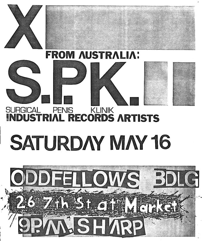 Poster to Oddfellows Gig in US 1982