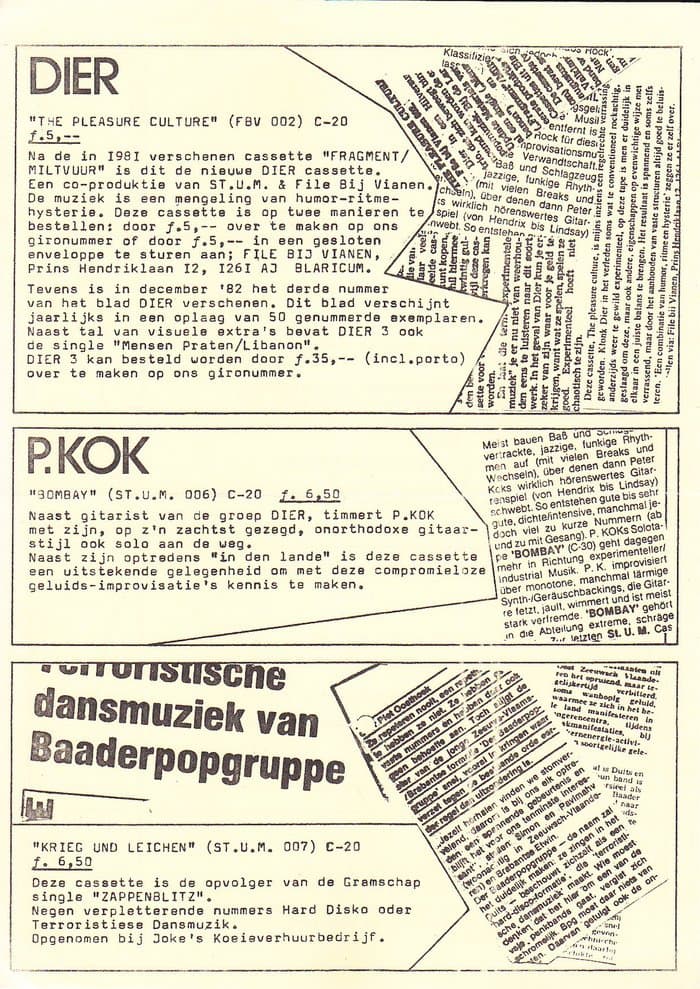 Stichting Update Materials (STUM) Catalogue 1984 and Tape Overview