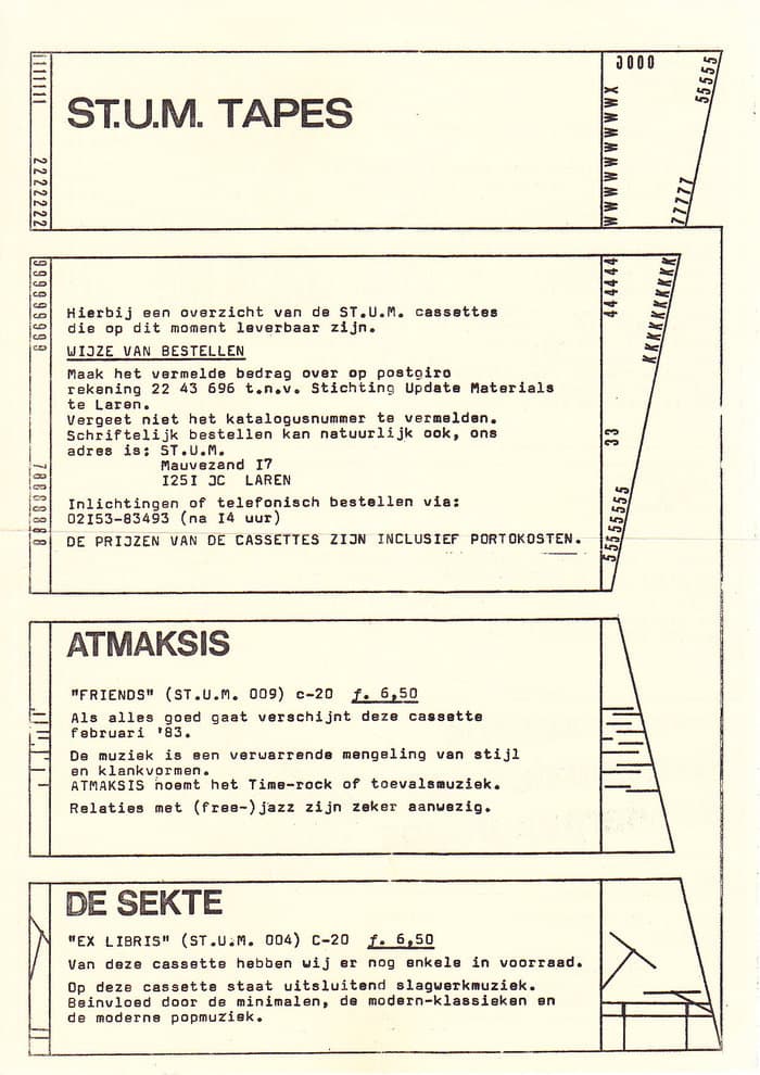 Stichting Update Materials (STUM) Catalogue 1984 and Tape Overview