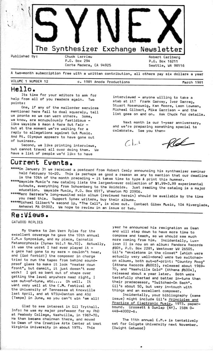 SYNEX newsletter 12 - March 1981
