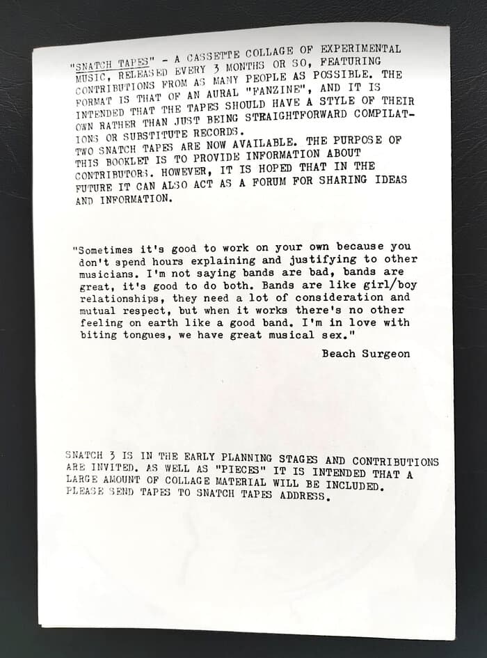 Snatch Tapes Catalogue - artists Overview