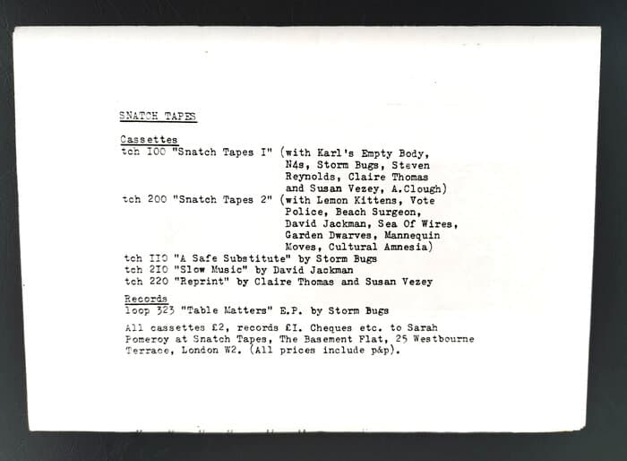 Snatch Tapes Catalogue - artists Overview
