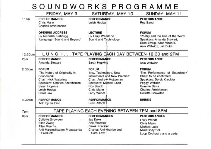 Soundworks Exhibition / Catalogue at Media Space 1985