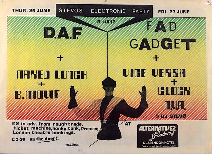 Clock DVA, Vice Versa and more playing at Stevo's Electronic Party 26th/27th June 1980