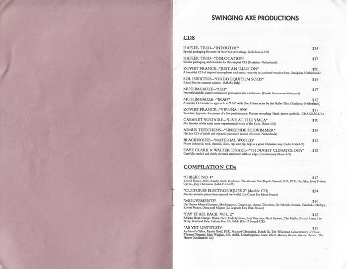 Swinging Axe Summer 91 Catalogue