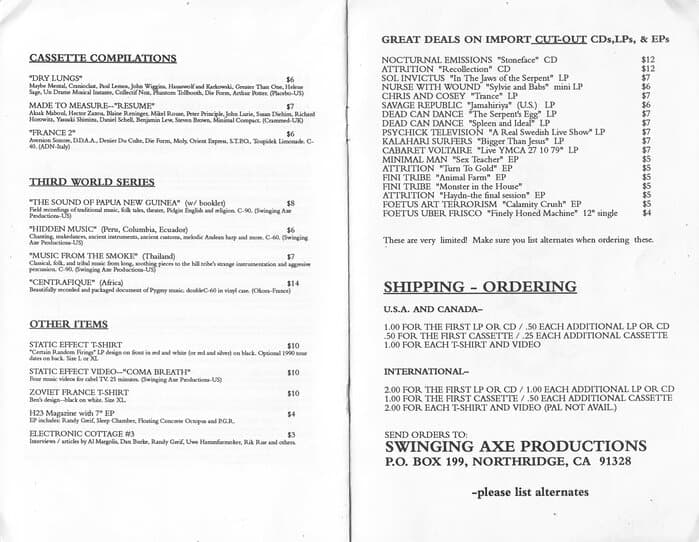 Swinging Axe Summer 91 Catalogue