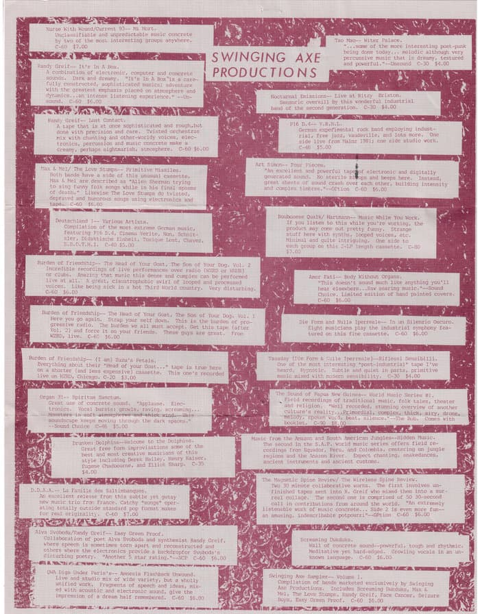 Swinging Axe Productions Catalogue
