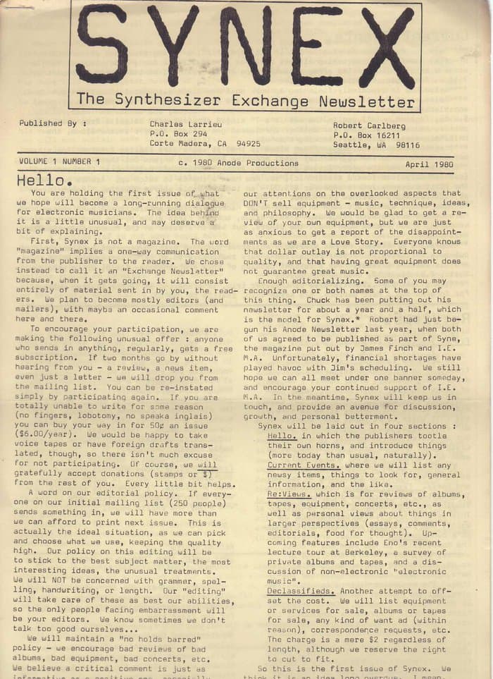 SYNEX newsletter 01 - April 1980