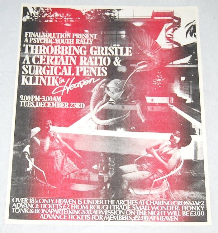 Final Solution Present a Psychic Youth Rally Throbbing Gristle, A Certain Ratio & S.P.K. (Surgical Penis Klinik) in Heaven, 23 December 1980.