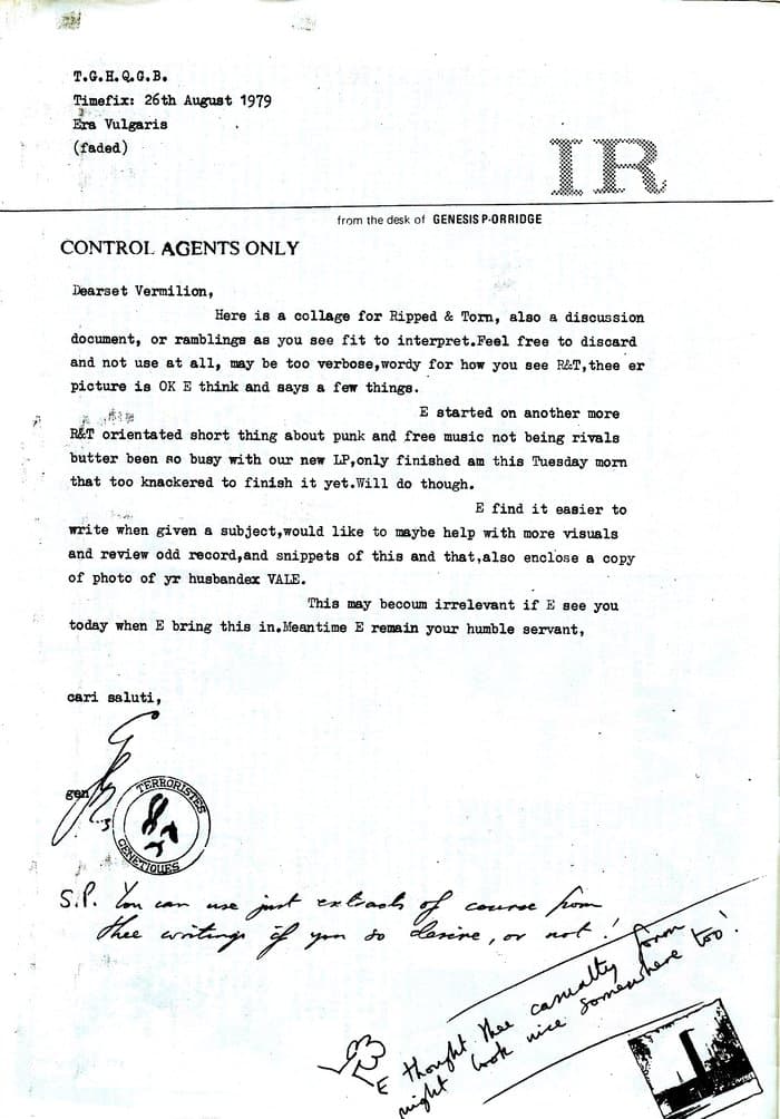 From the Desk of Genesis P-Orridge Letter (Industrial Records) in Ripped & Torn 18