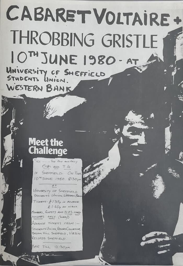 Flyer for 10th June 1980 Sheffiedl University (with Cabaret Voltaire)
